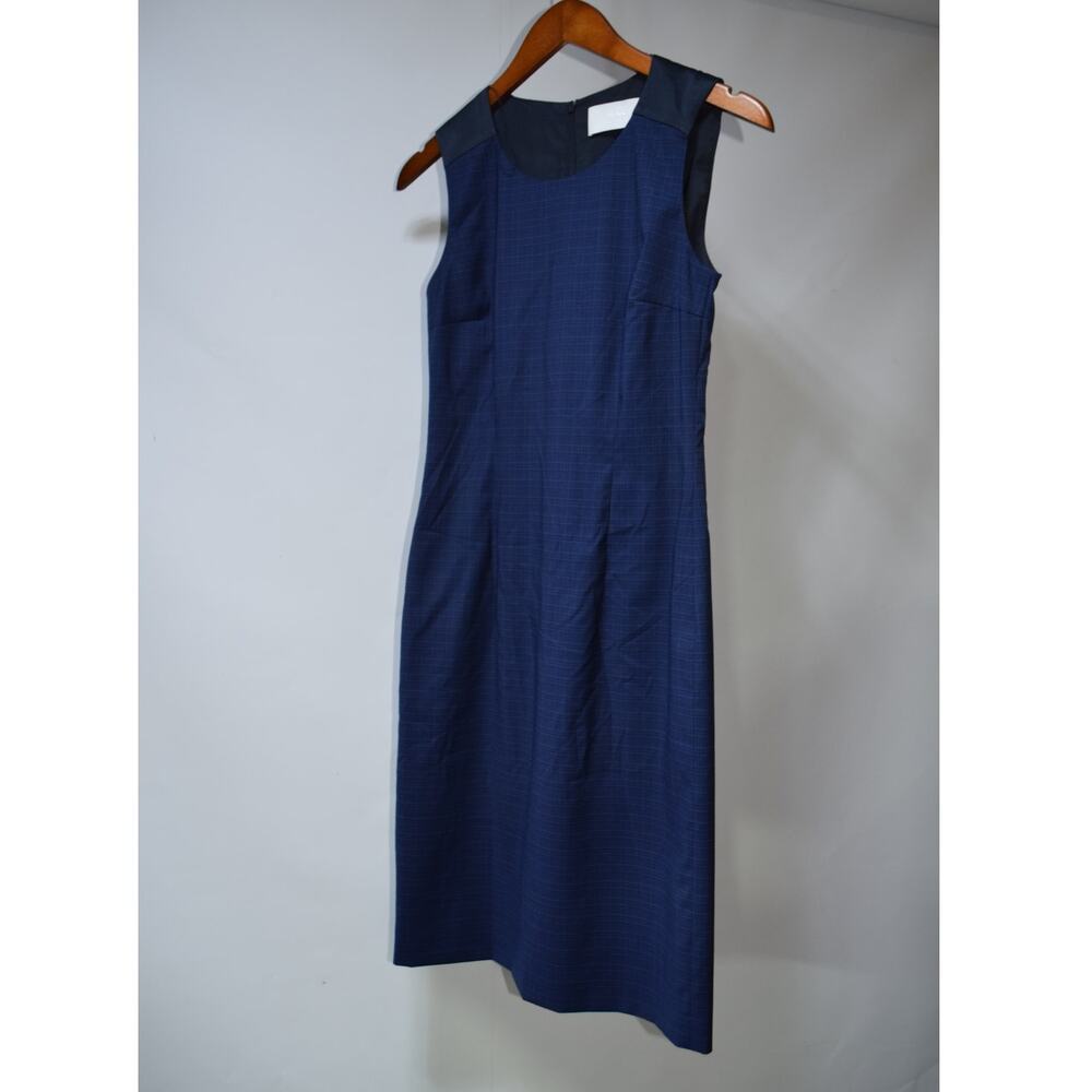 BOSS Hugo Boss Blue Plaid Sleeveless Midi Sheath Dress Size US 6